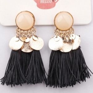 Black Boho Tassel Earrings